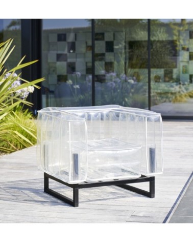 Salon de jardin design, 1 canapé et 2 fauteuils Passepoil blanc