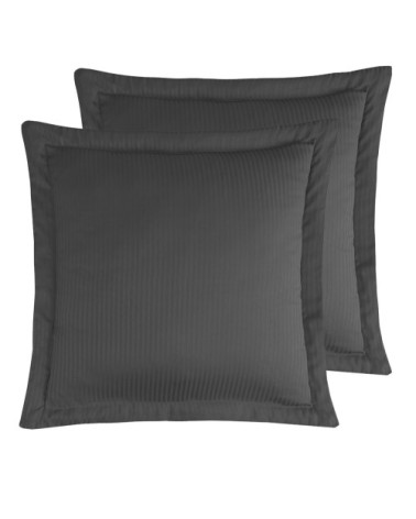2 taies d'oreiller rayées en satin de coton Anthracite 65x65 cm