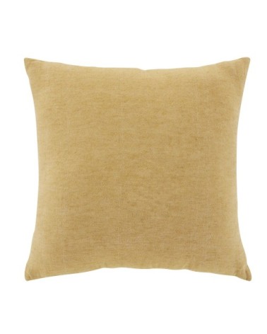 Coussin en coton et lin tissés motif tropical jaune et écru 45x45