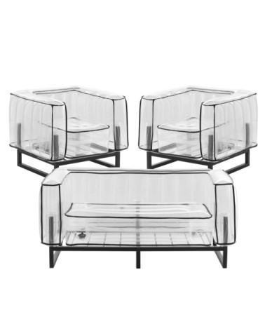 Salon de jardin design, 1 canapé et 2 fauteuils Passepoil noir