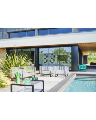 Salon de jardin design, 1 canapé et 2 fauteuils Passepoil noir