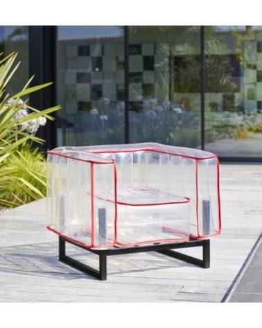 Salon de jardin design, 1 canapé et 2 fauteuils Passepoil rouge