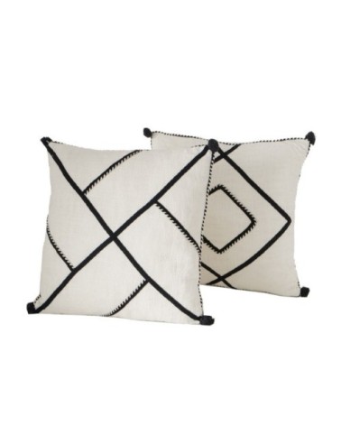 Set de 2 coussins en coton noir et blanc motifs géométriques 45x45