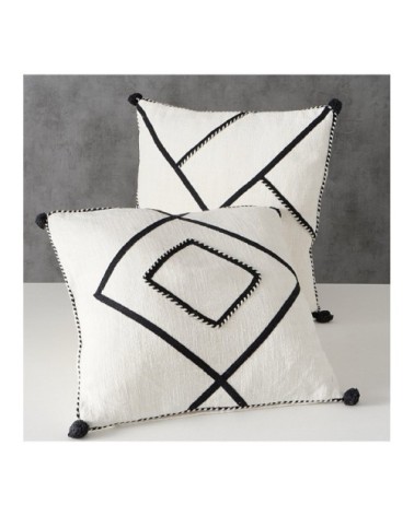 Set de 2 coussins en coton noir et blanc motifs géométriques 45x45