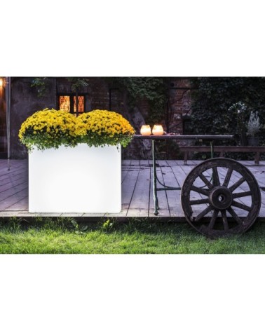 Pot à fleur éclairé en résine recyclable neutre H70cm