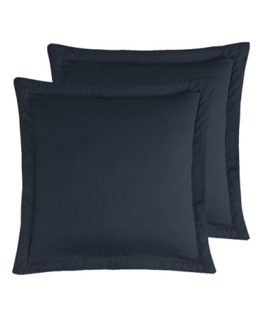 2 taies d'oreiller rayées en satin de coton Marine 65x65 cm