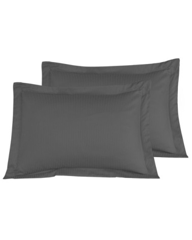 Lot de 2 taies d'oreiller rayées en satin de anthracite 50x70 cm