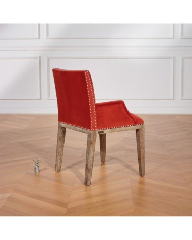 KENZA - Fauteuil de table en velours et en bois clouté brique