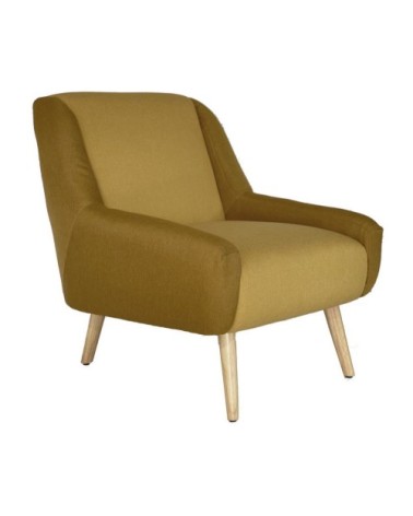 Fauteuil rétro tissu bicolore ocre