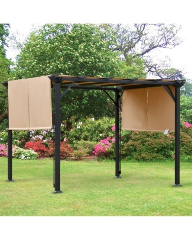 Pergola rétractable métal noir double toile polyester beige