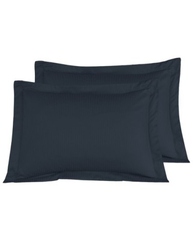 Lot de 2 taies d'oreiller rayées en satin de marine 50x70 cm