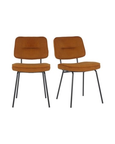 Set de 2 chaises moderne en tissu côtelé orange