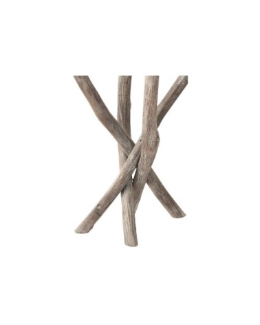 Bout de canapé rond en verre et bois flotté