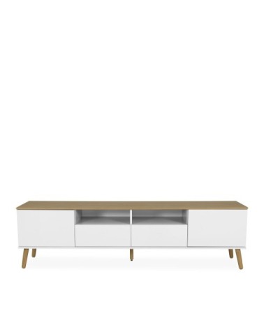 Meuble TV en bois 2 portes 2 tiroirs L192cm blanc