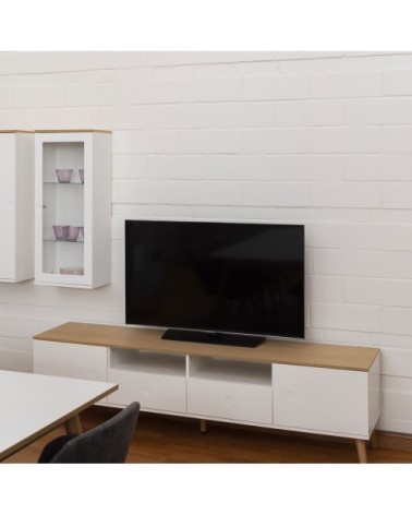 Meuble TV en bois 2 portes 2 tiroirs L192cm blanc