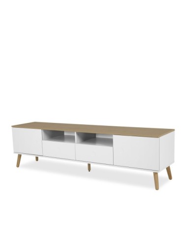 Meuble TV en bois 2 portes 2 tiroirs L192cm blanc