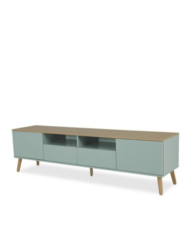 Meuble TV en bois 2 portes 2 tiroirs L192cm vert d'eau