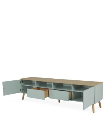 Meuble TV en bois 2 portes 2 tiroirs L192cm vert d'eau