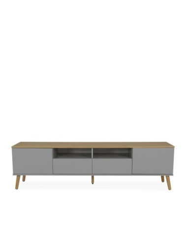 Meuble TV en bois 2 portes 2 tiroirs L192cm gris clair