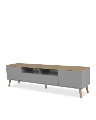 Meuble TV en bois 2 portes 2 tiroirs L192cm gris clair