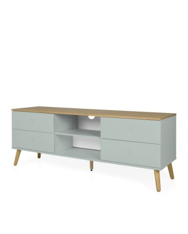 Meuble TV en bois 4 tiroirs L162cm vert d'eau