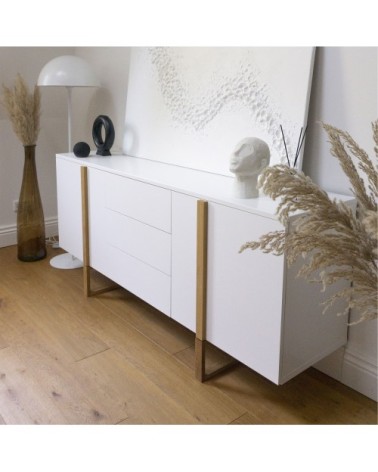 Buffet en bois 2 portes 3 tiroirs blanc