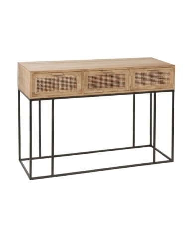 Console 3 Tiroirs Rotin Tisse Bois De Manguier Naturel