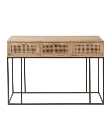 Console 3 Tiroirs Rotin Tisse Bois De Manguier Naturel