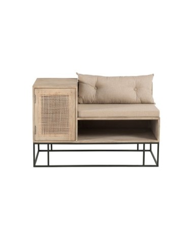 Petit banc design avec placard bois cannage et coussins beige