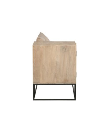 Petit banc design avec placard bois cannage et coussins beige