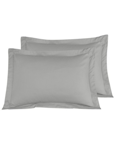 Lot de 2 taies d'oreiller rayées en satin de gris acier 50x70 cm