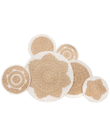 Déco murale en jacinthe d'eau tressée beige et blanche 75x45