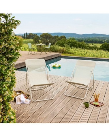 Chilienne jardin pliant multi-positions en acier beige L83xl62xH91