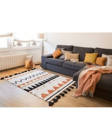 Tapis coton motif indien rouge 140x200