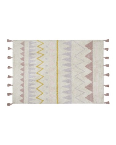 Tapis coton motif indien beige rose 140x200