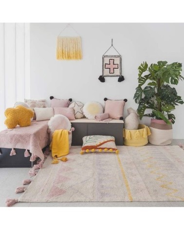 Tapis coton motif indien beige rose 140x200