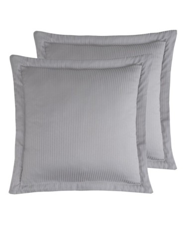2 taies d'oreiller rayées en satin de coton Gris Acier 65x65 cm