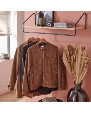 Penderie étagère murale bois et métal noir L90 cm