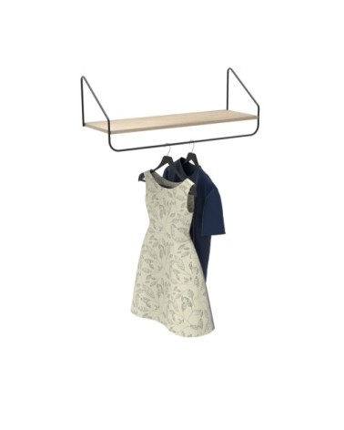 Penderie étagère murale bois et métal noir L90 cm