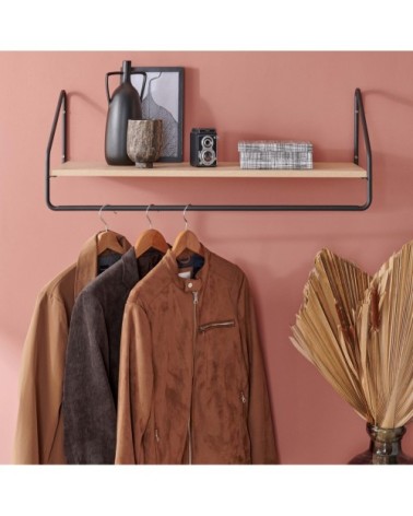Penderie étagère murale bois et métal noir L90 cm