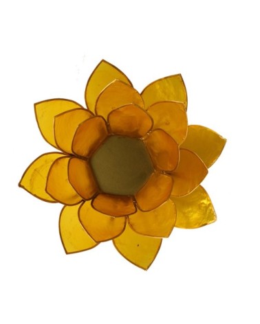 Porte bougie fleur de lotus jaune et or