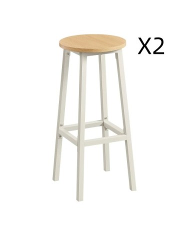 Tabourets de bar lot de 2 siège haut hauteur 74 cm doré chêne et blanc