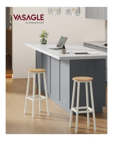 Tabourets de bar lot de 2 siège haut hauteur 74 cm doré chêne et blanc