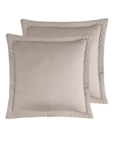 2 taies d'oreiller rayées en satin de coton Taupe 65x65 cm