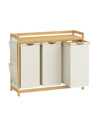 Panier à linge avec 3 compartiments capacité de 150 litres blanc crème