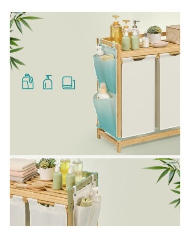 Panier à linge avec 3 compartiments capacité de 150 litres blanc crème