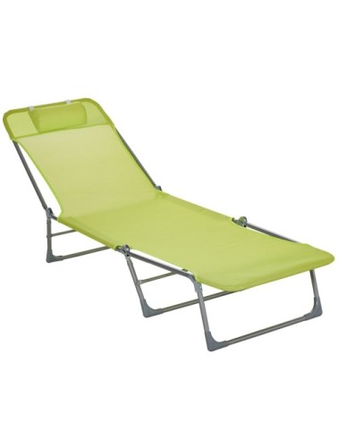 Chaise longue inclinable pliable acier vert