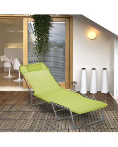 Chaise longue inclinable pliable acier vert