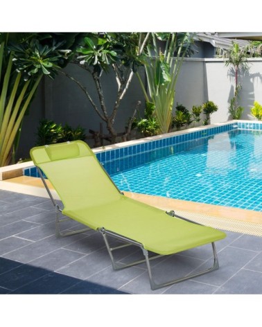 Chaise longue inclinable pliable acier vert