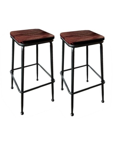 2 Tabourets en acier et bois foncé